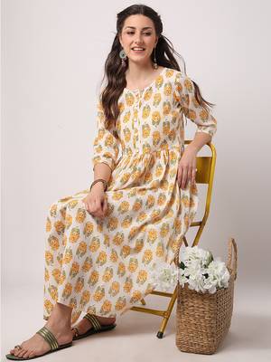 White printed cotton long-dresses 5