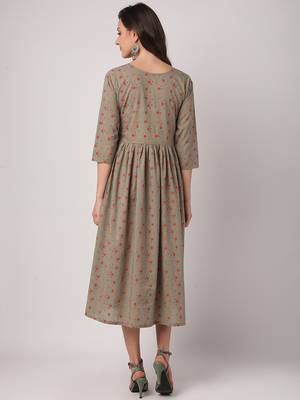 Grey printed cotton long-dresses 3