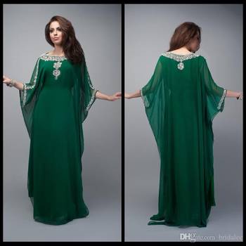 Green Georgette Stone dubai Abaya kaftan long gown dress  2