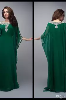 Green Georgette Stone dubai Abaya kaftan long gown dress 