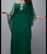 Green Georgette Stone dubai Abaya kaftan long gown dress 