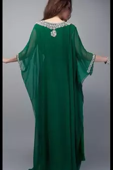 Green Georgette Stone dubai Abaya kaftan long gown dress 