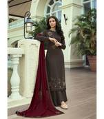 Coffee Heavy Swarovski Work Soft Silk unstitched suit plzaoo suit