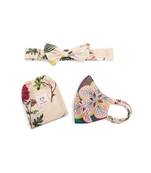 Payal Singhal Brown Abutilon And Peach Bageecha Print Reversible 3 Ply Mask With Pouch And Hairband Set