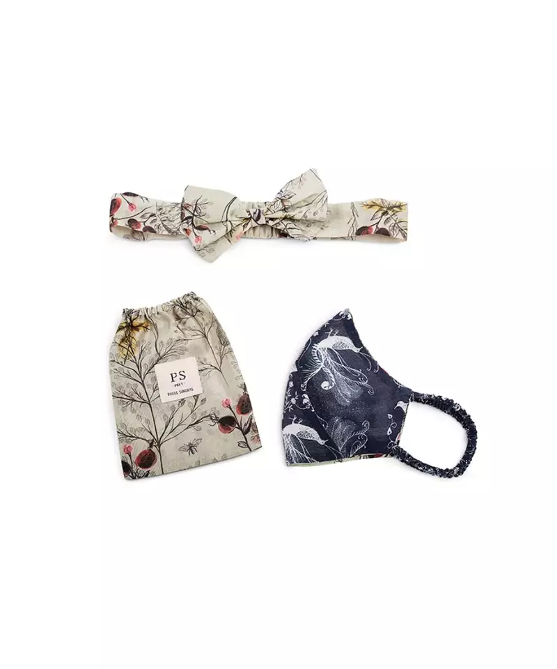 Navy Jannat Olive Wild Print Reversible  Ply Mask With Pouch Hairb