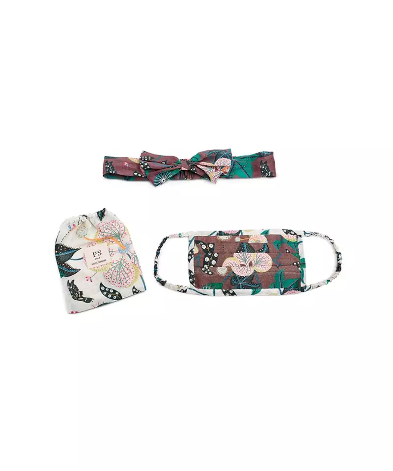 Brown Abutilon White Abutilon Print Pleated  Ply Mask With Pouch Hairb