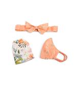 Payal Singhal Ivory Hand Painted And Coral Stem Print Reversible 3 Ply Mask With Pouch And Hairband Set