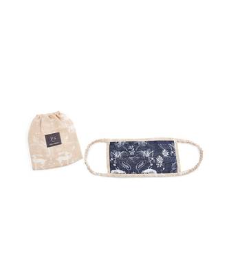 PS Men by Payal Singhal Navy Jannat and Beige Khargosh Print Pleated 3 ply Mask with Pouch for Men 1