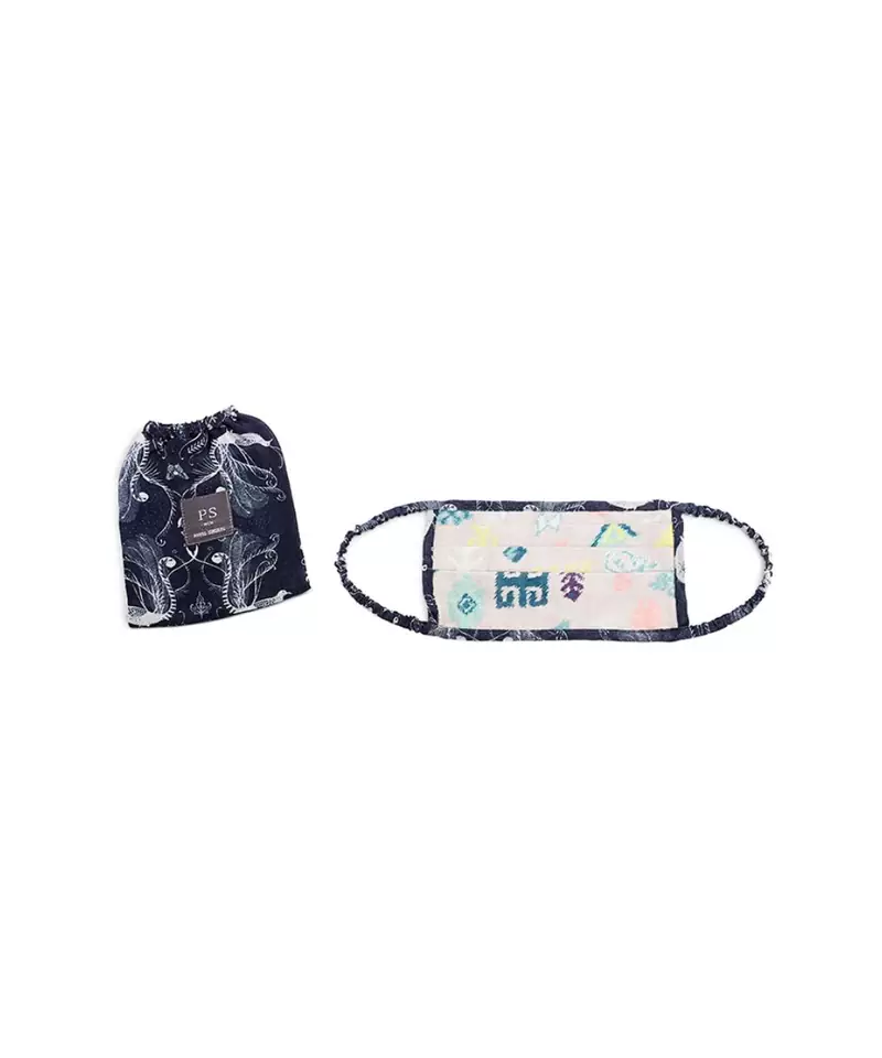 Men Lavender Lime Bandhini Kilim Navy Jannat Print Pleated  Ply Mask with Pouch for Men