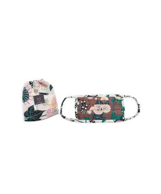 PS Men by Payal Singhal Brown Abutilon and White Abutilon Print Pleated 3 Ply Mask with Pouch for Men 1