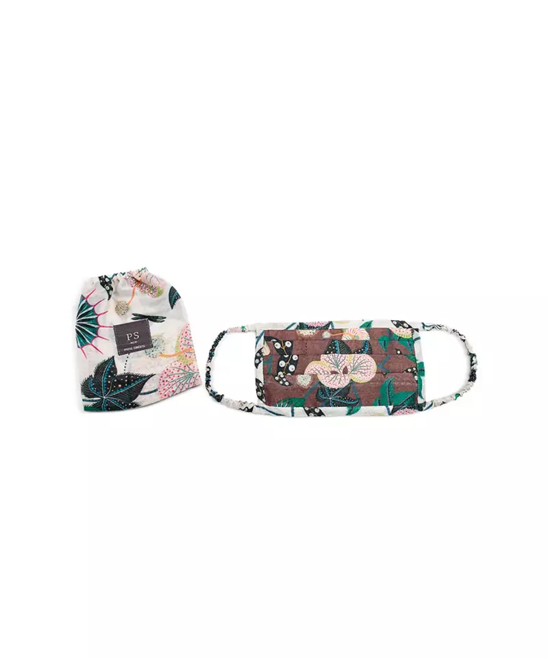 Men Brown Abutilon White Abutilon Print Pleated  Ply Mask with Pouch for Men