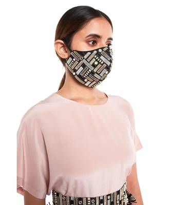 Payal Singhal Black Dupion Silk Dash Embroidered Mask 3