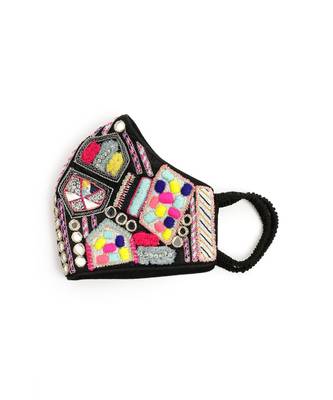 Payal Singhal Black Dupion Silk Kutch Embroidered Mask 1