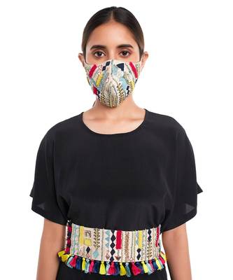 Payal Singhal Stone Dupion Silk Marakesh Embroidered Mask 2