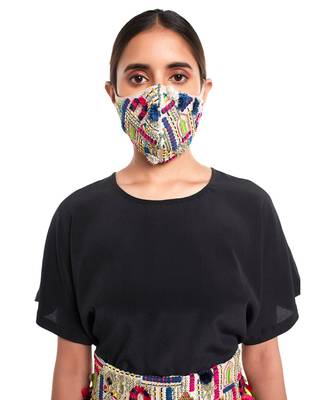 Payal Singhal Stone Dupion Silk Istanbul Embroidered Mask 2