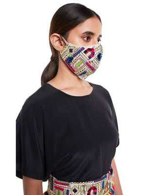 Payal Singhal Stone Dupion Silk Istanbul Embroidered Mask 3