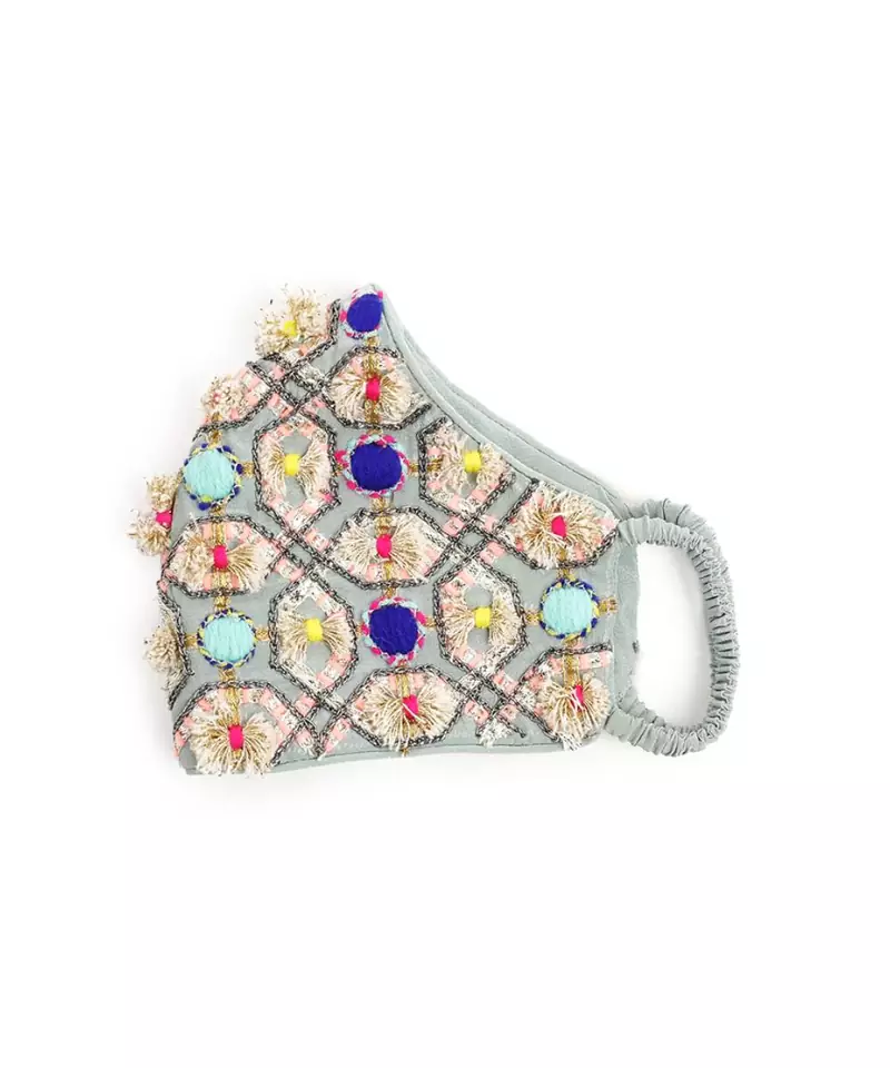 Pale Blue Crepe Gota Oggee Embroidered Mask