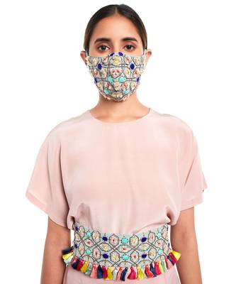 Payal Singhal Pale Blue Crepe Gota Oggee Embroidered Mask 2
