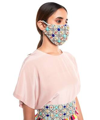 Payal Singhal Pale Blue Crepe Gota Oggee Embroidered Mask 3