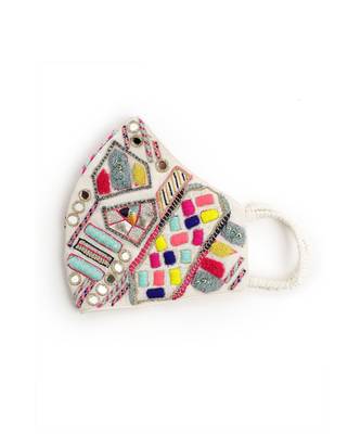 Payal Singhal Cream Crepe Kutch Embroidered Mask 1