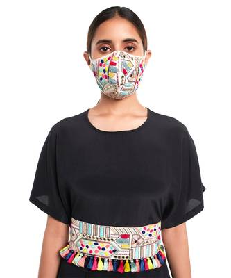 Payal Singhal Cream Crepe Kutch Embroidered Mask 2