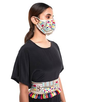 Payal Singhal Cream Crepe Kutch Embroidered Mask 3