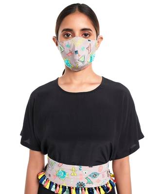 Payal Singhal Lavender Lime Bandhani Kilim Print Crepe Embroidered Mask 2