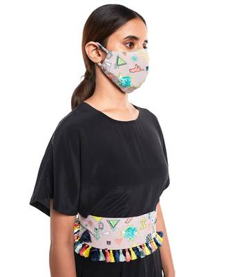 Payal Singhal Lavender Lime Bandhani Kilim Print Crepe Embroidered Mask 3