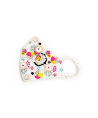 Payal Singhal Cream Linen Multi Colour Wool Embroidered Mask 1
