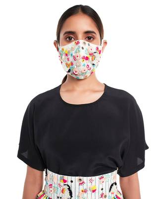 Payal Singhal Cream Linen Multi Colour Wool Embroidered Mask 2