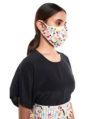 Payal Singhal Cream Linen Multi Colour Wool Embroidered Mask 3