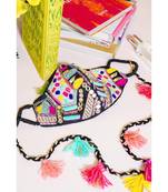 Payal Singhal Black Dupion Silk Kutch Embroidered Mask With Detachable Chain Tassels