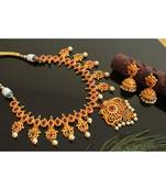 Matte Finish Ruby Green Designer Necklace Set 28456