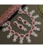 Cz Silver T1 Magenta Pink Designer Necklace Set 28459