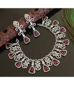 Cz Silver T1 Magenta Pink Designer Necklace Set 28469