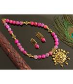 Gold T1 Pink Agates Ganesha Designer Necklace Set 28475