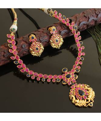 Splendid gold t1 semi precious ruby-blue necklace set-02024 1