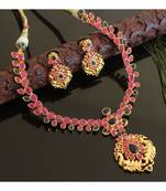 Splendid gold t1 semi precious ruby-blue necklace set-02024