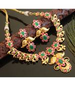 Splendid gold t1 semi precious ruby-emerald necklace set-02026