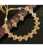 Splendid gold t1 semi precious ruby-emerald mango necklace set-02005
