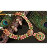 Splendid gold t1 semi precious ruby-emerald necklace set-02008