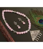 Silver T1 Baby Pink Agates Necklace Set 28488