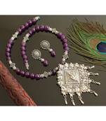 Silver T1 Purple Agates Lakshmi Designer Necklace Set 28489