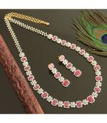 Gold T1 Cz Ruby Designer Necklace Set 28493