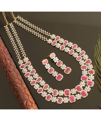 Gold T1 Cz Green Double Layer Designer Necklace Set 28496 1
