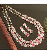 Gold T1 Cz Green Double Layer Designer Necklace Set 28496