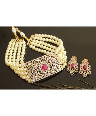 Dual T1 Cz Ruby Pearl Designer Choker Set 28500 1