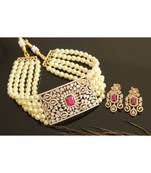 Dual T1 Cz Ruby Pearl Designer Choker Set 28500