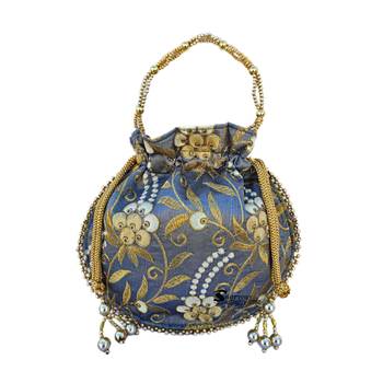 Shoptory India Wristlets Ethnic Embroidered Potli For Women's - Grey 1