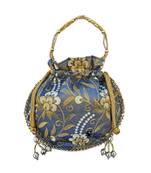 Shoptory India Wristlets Ethnic Embroidered Potli For Women's - Grey